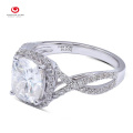 Platinum Plated Cushion Cut Halo Moissanite Engagement Ring